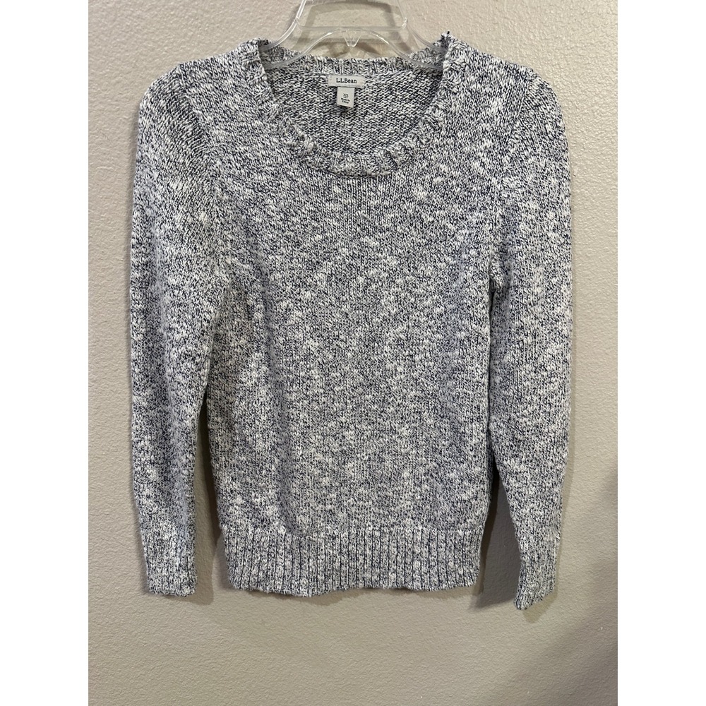 L.L.Bean Womens XS Petite Sweater Blue White Knit Cotton Blend‎